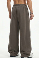 Washed Curved-Seam Straight-Leg Pants - Coffee