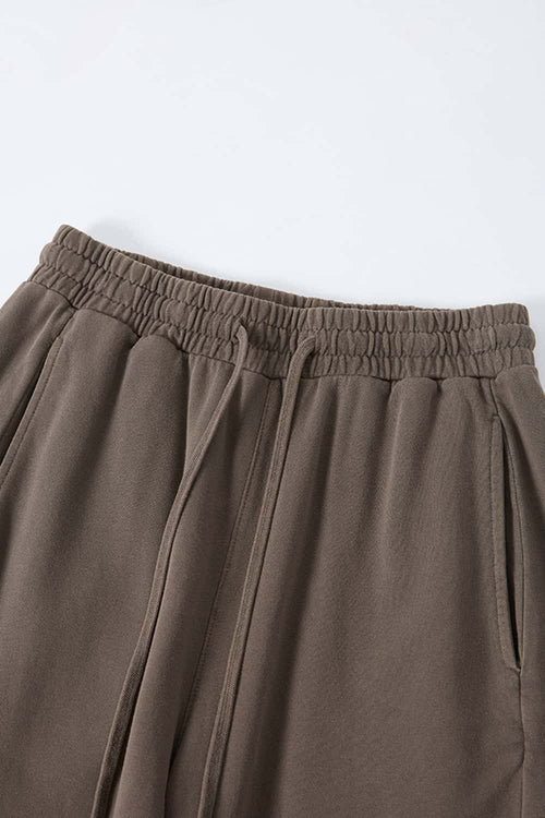 Washed Curved-Seam Straight-Leg Pants - Coffee