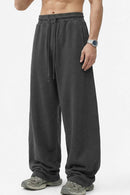 Washed Curved-Seam Straight-Leg Pants - Dark Gray