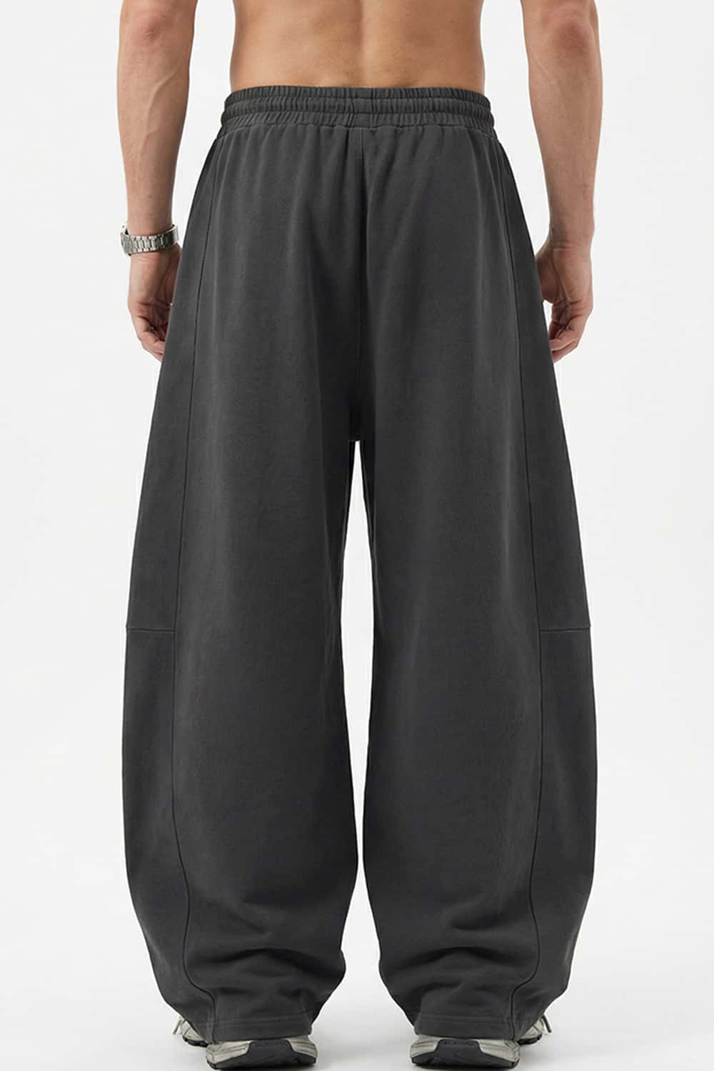 Washed Curved-Seam Straight-Leg Pants - Dark Gray