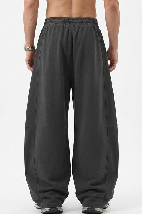 Washed Curved-Seam Straight-Leg Pants - Dark Gray