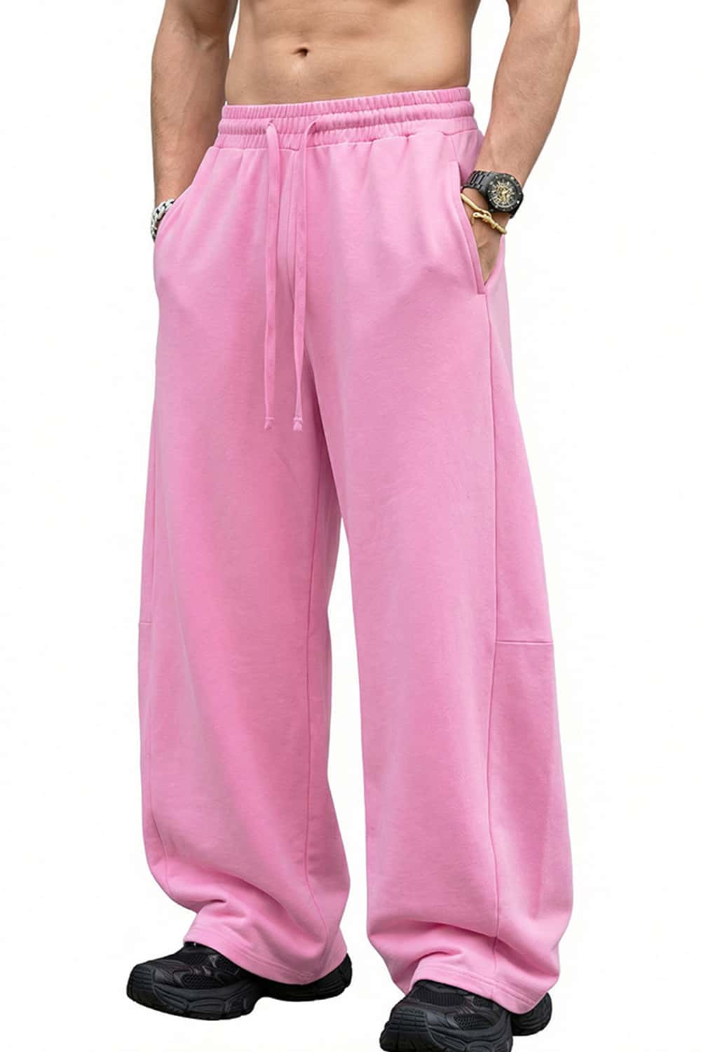 Washed Curved-Seam Straight-Leg Pants - Pink