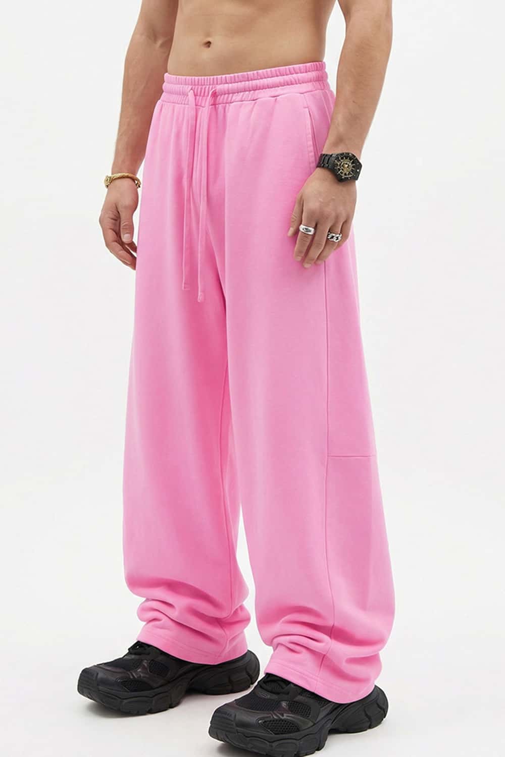 Washed Curved-Seam Straight-Leg Pants - Pink