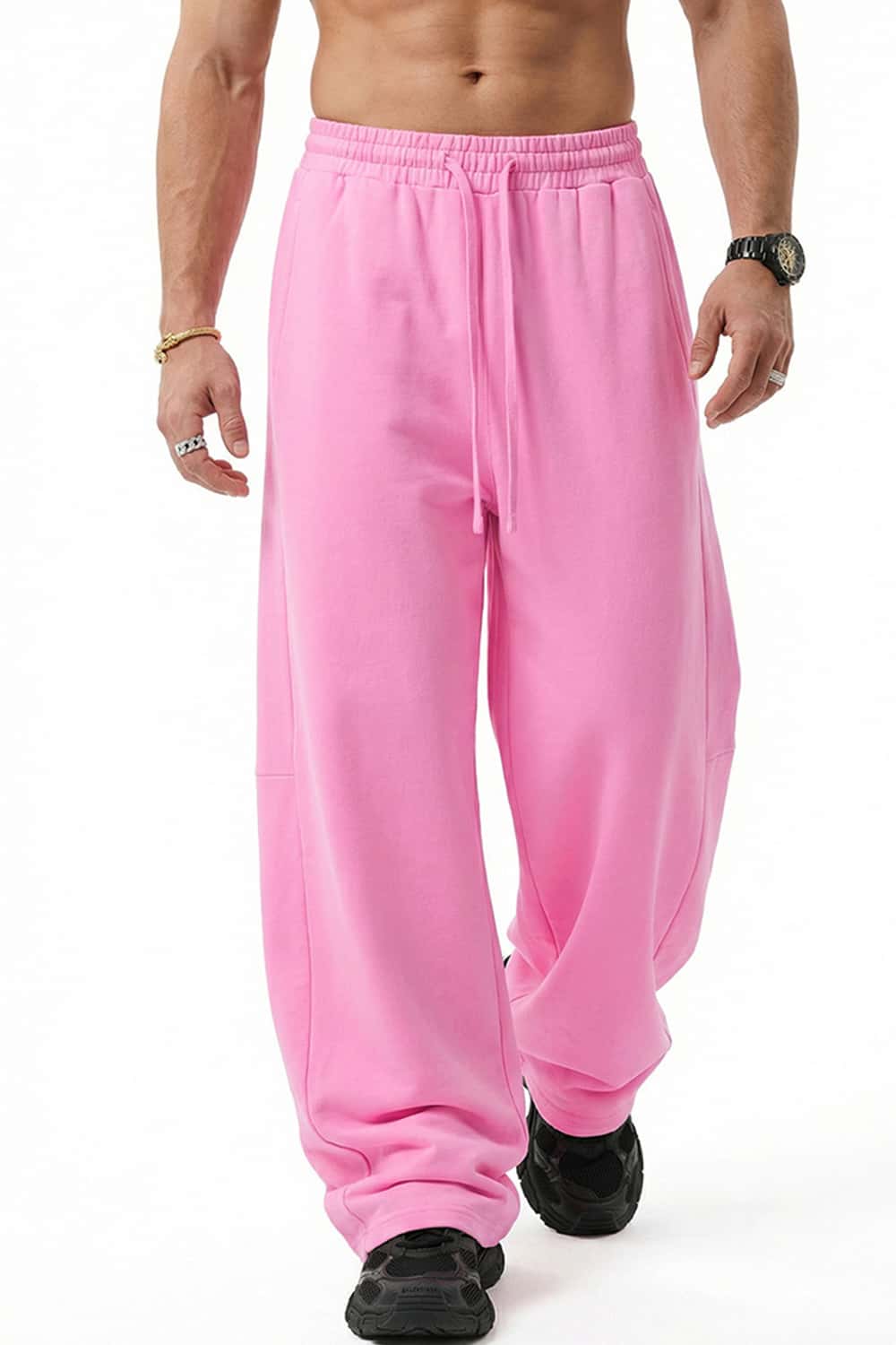 Washed Curved-Seam Straight-Leg Pants - Pink