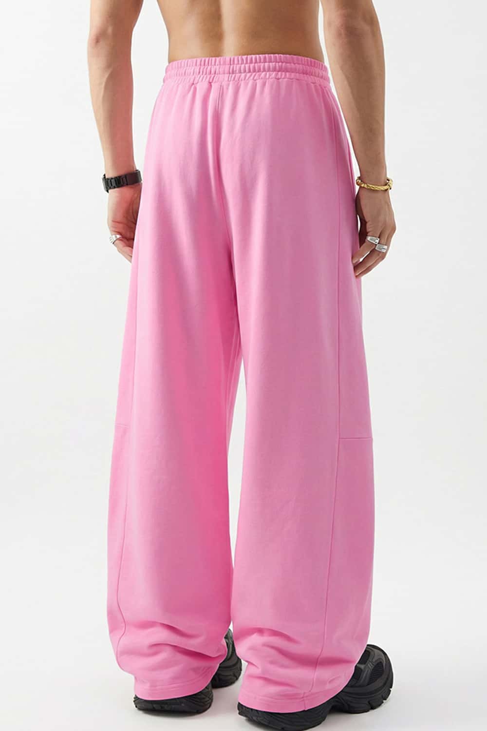 Washed Curved-Seam Straight-Leg Pants - Pink