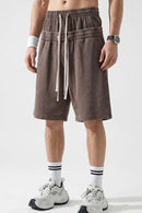 Snow-Washed Double-Waistband Shorts - Brown
