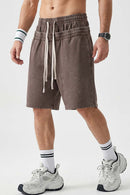 Snow-Washed Double-Waistband Shorts - Brown