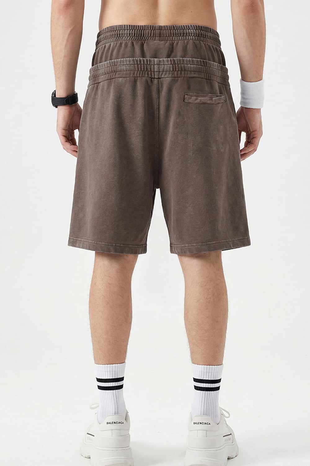 Snow-Washed Double-Waistband Shorts - Brown
