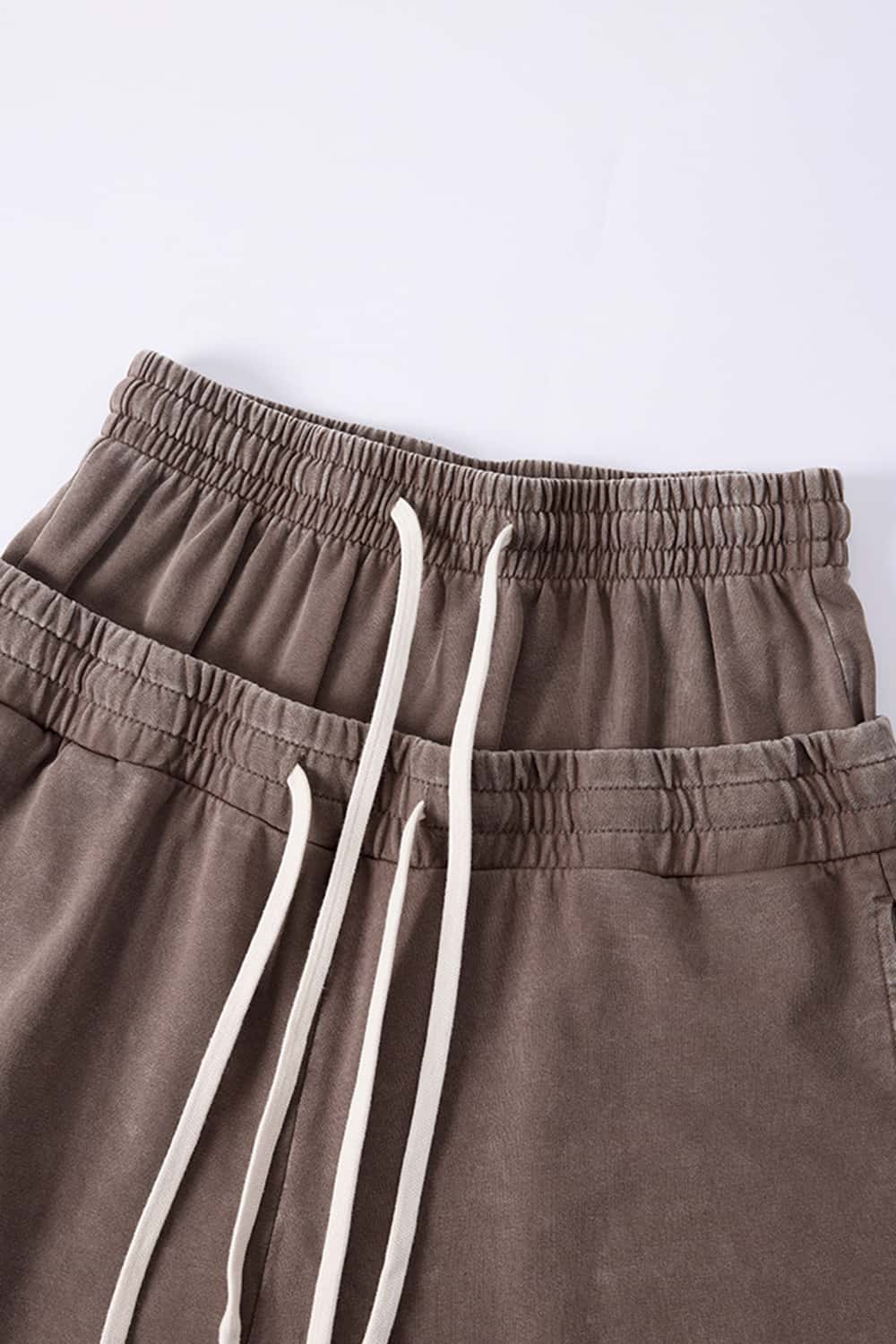 Snow-Washed Double-Waistband Shorts - Brown