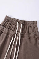Snow-Washed Double-Waistband Shorts - Brown