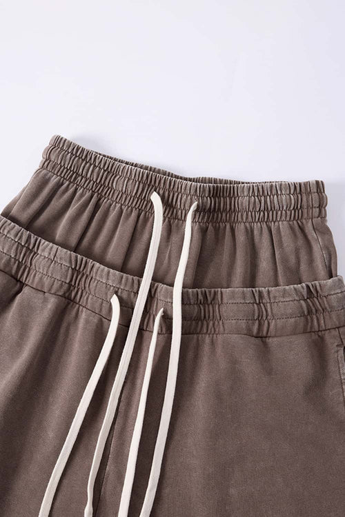 Snow-Washed Double-Waistband Shorts - Brown