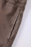 Snow-Washed Double-Waistband Shorts - Brown
