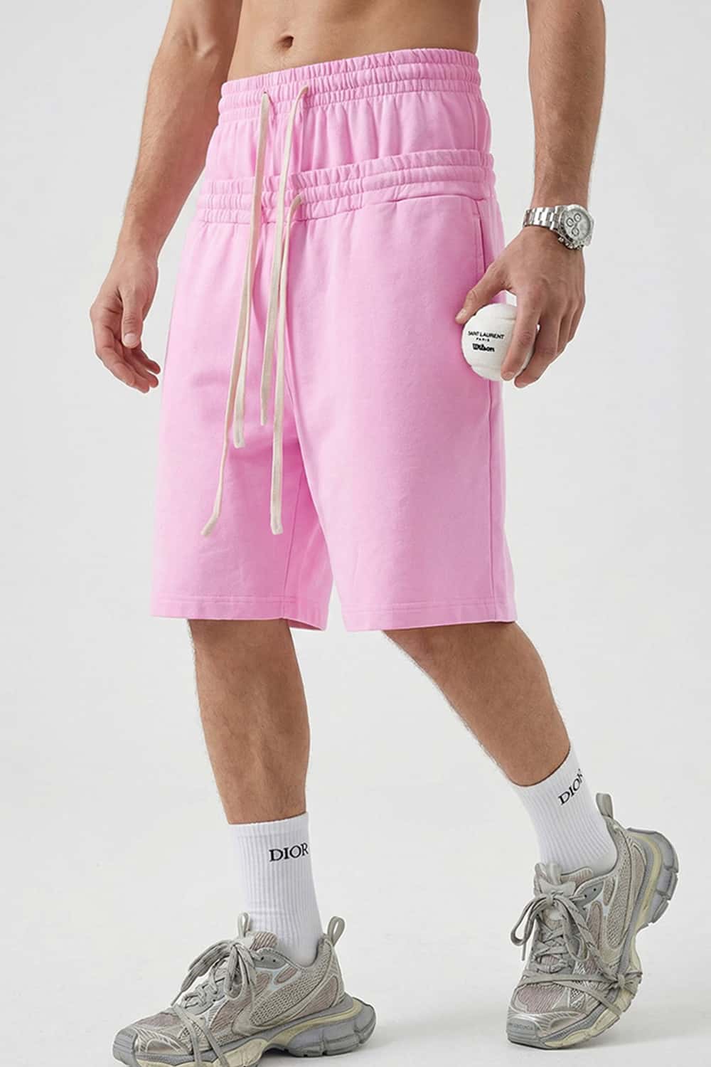 Snow-Washed Double-Waistband Shorts - Pink