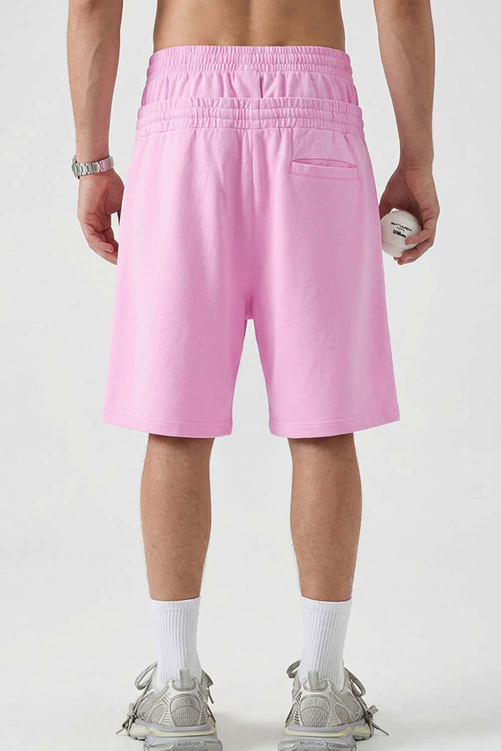 Snow-Washed Double-Waistband Shorts - Pink