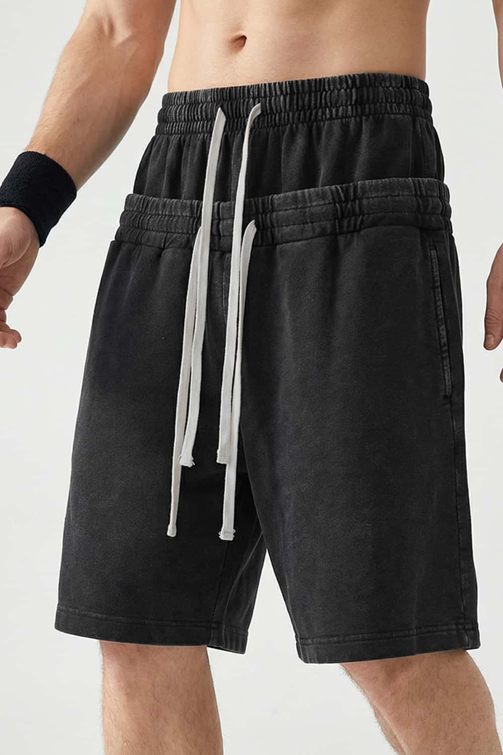 Snow-Washed Double-Waistband Shorts - Vintage Black