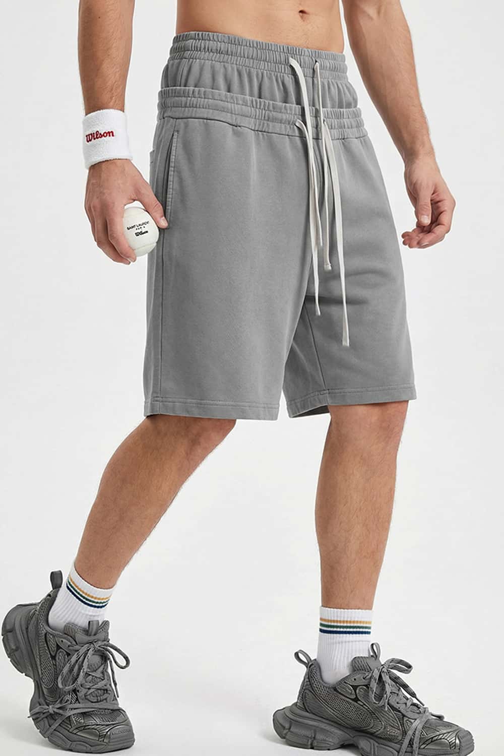 Snow-Washed Double-Waistband Shorts - Vintage Medium Gray