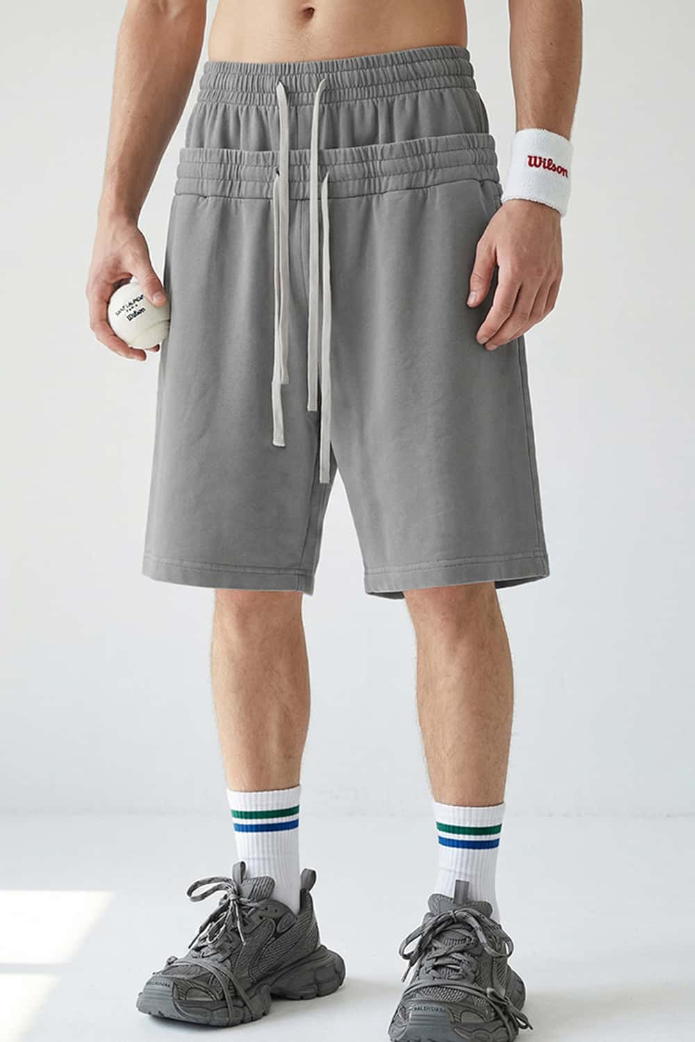 Snow-Washed Double-Waistband Shorts - Vintage Medium Gray