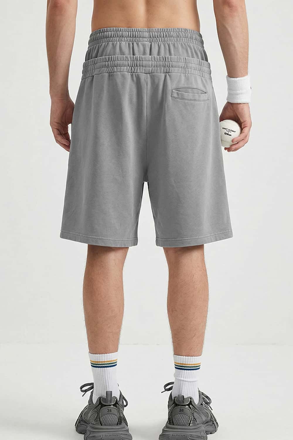Snow-Washed Double-Waistband Shorts - Vintage Medium Gray