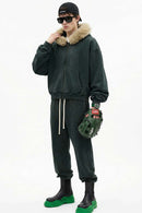 Washed Boxy Fleece Hooded Jacket - Blackish Green