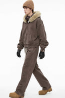 Washed Boxy Fleece Hooded Jacket - Dark Brown