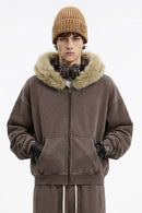 Washed Boxy Fleece Hooded Jacket - Dark Brown
