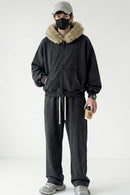 Washed Boxy Fleece Hooded Jacket - Dark Gray