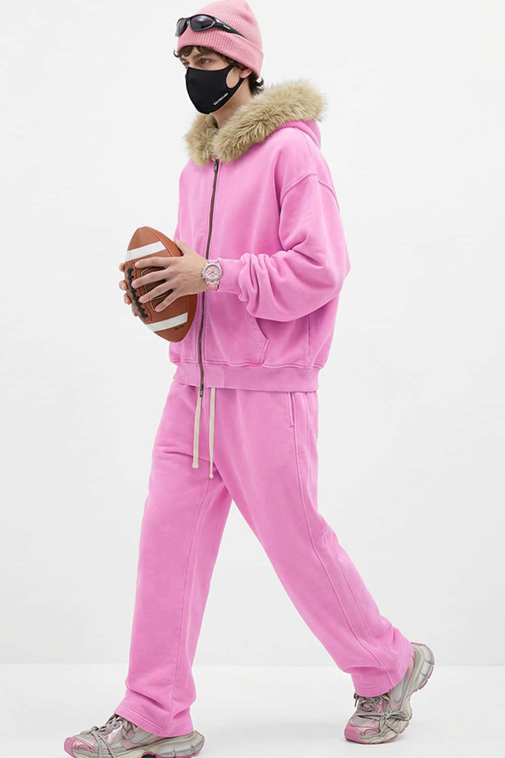 Washed Boxy Fleece Hooded Jacket - Pink