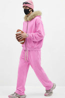 Washed Boxy Fleece Hooded Jacket - Pink