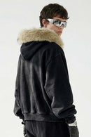 Washed Boxy Fleece Hooded Jacket - Vintage Black