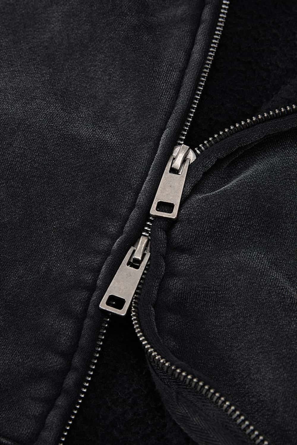Washed Boxy Fleece Hooded Jacket - Vintage Black