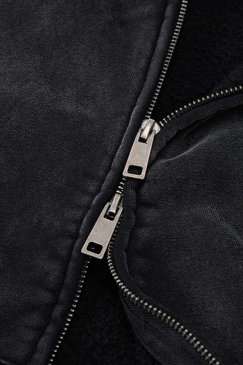 Washed Boxy Fleece Hooded Jacket - Vintage Black