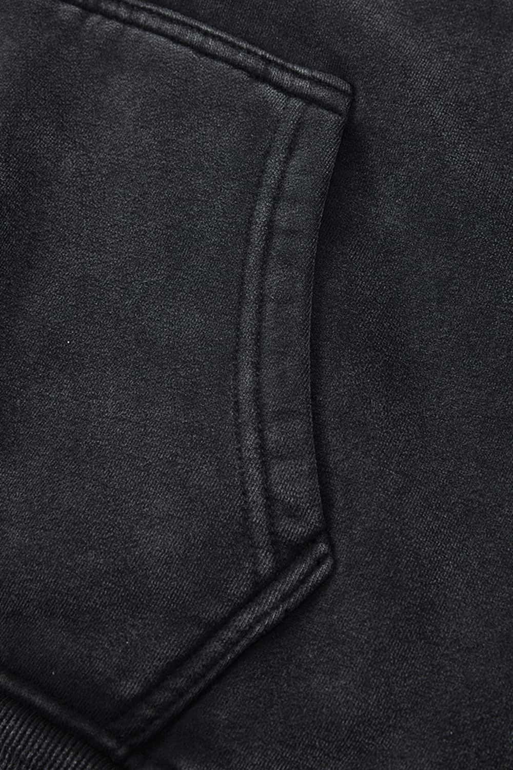 Washed Boxy Fleece Hooded Jacket - Vintage Black
