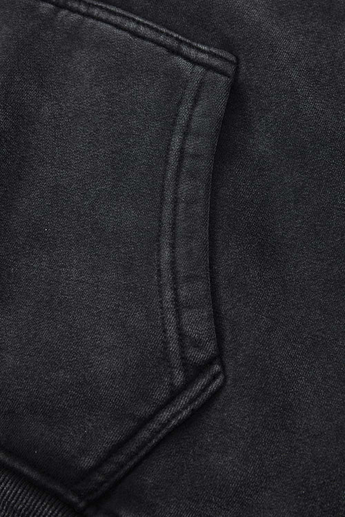Washed Boxy Fleece Hooded Jacket - Vintage Black