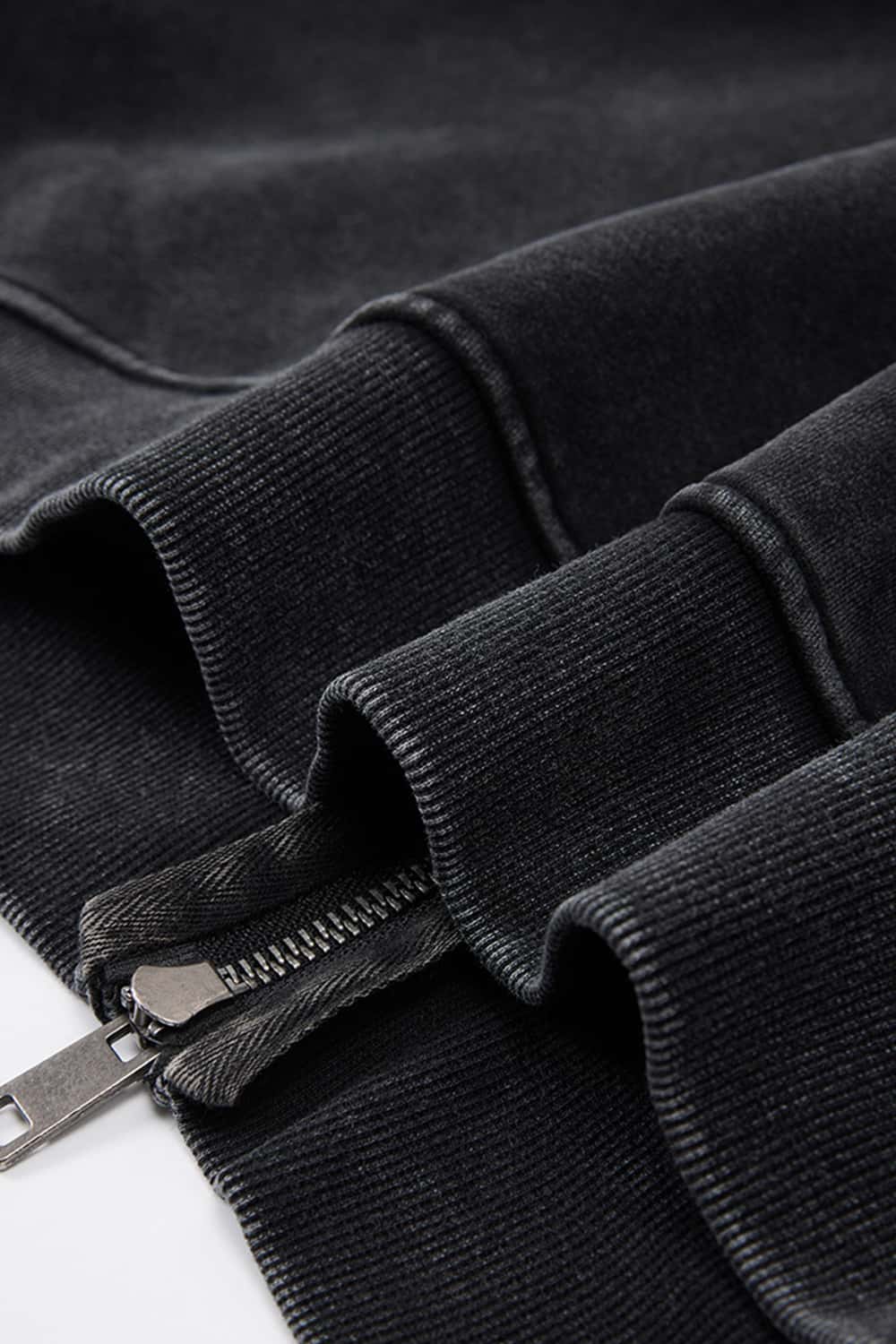 Washed Boxy Fleece Hooded Jacket - Vintage Black