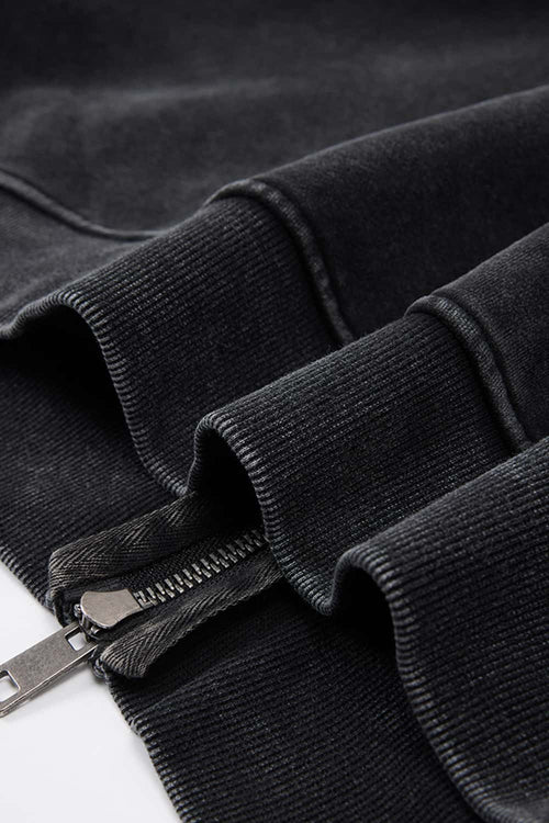 Washed Boxy Fleece Hooded Jacket - Vintage Black