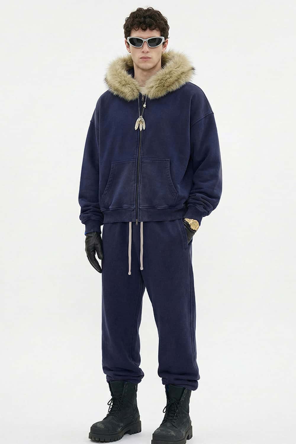 Washed Boxy Fleece Hooded Jacket - Vintage Royal Blue