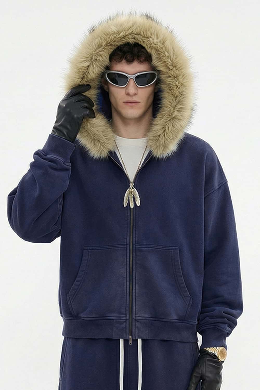 Washed Boxy Fleece Hooded Jacket - Vintage Royal Blue