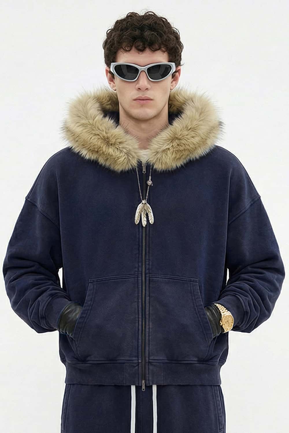 Washed Boxy Fleece Hooded Jacket - Vintage Royal Blue