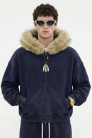 Washed Boxy Fleece Hooded Jacket - Vintage Royal Blue