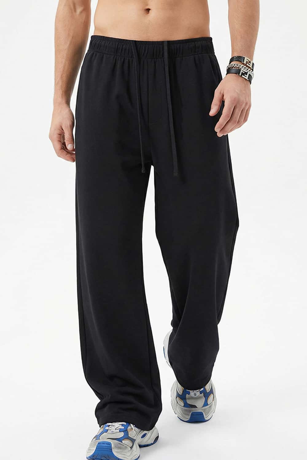 Relaxed Straight-Leg Drawstring Trouser - Black