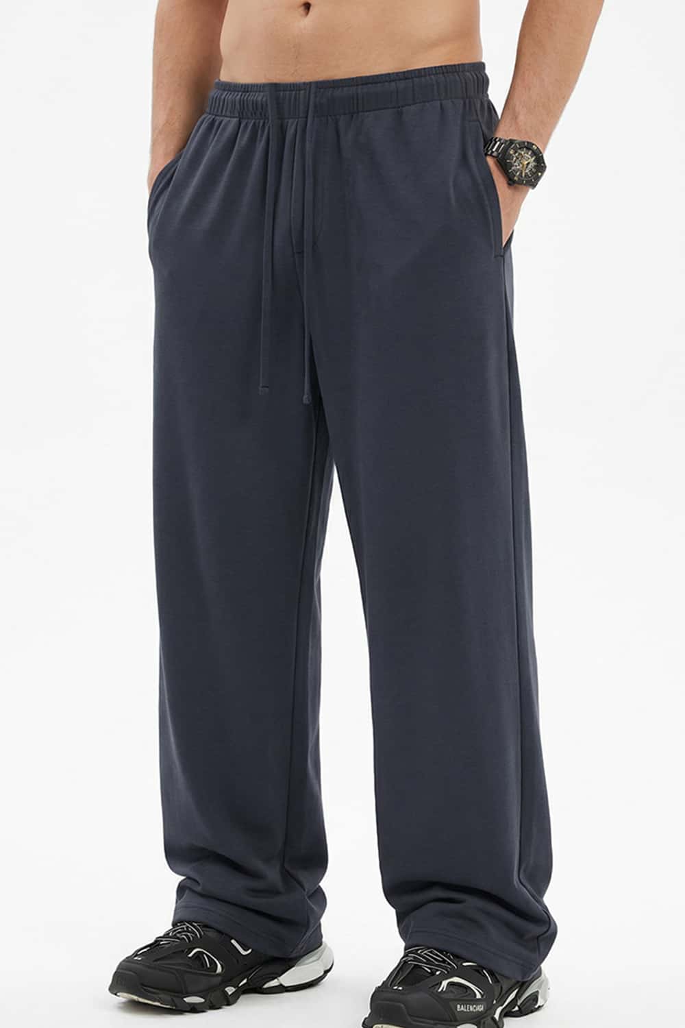 Relaxed Straight-Leg Drawstring Trouser - Dark Gray
