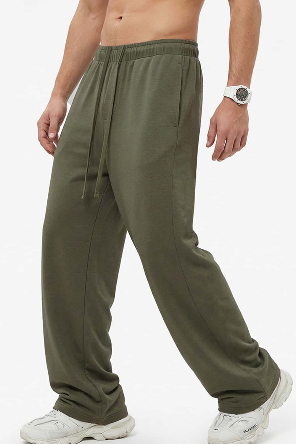 Relaxed Straight-Leg Drawstring Trouser - Grayish Green
