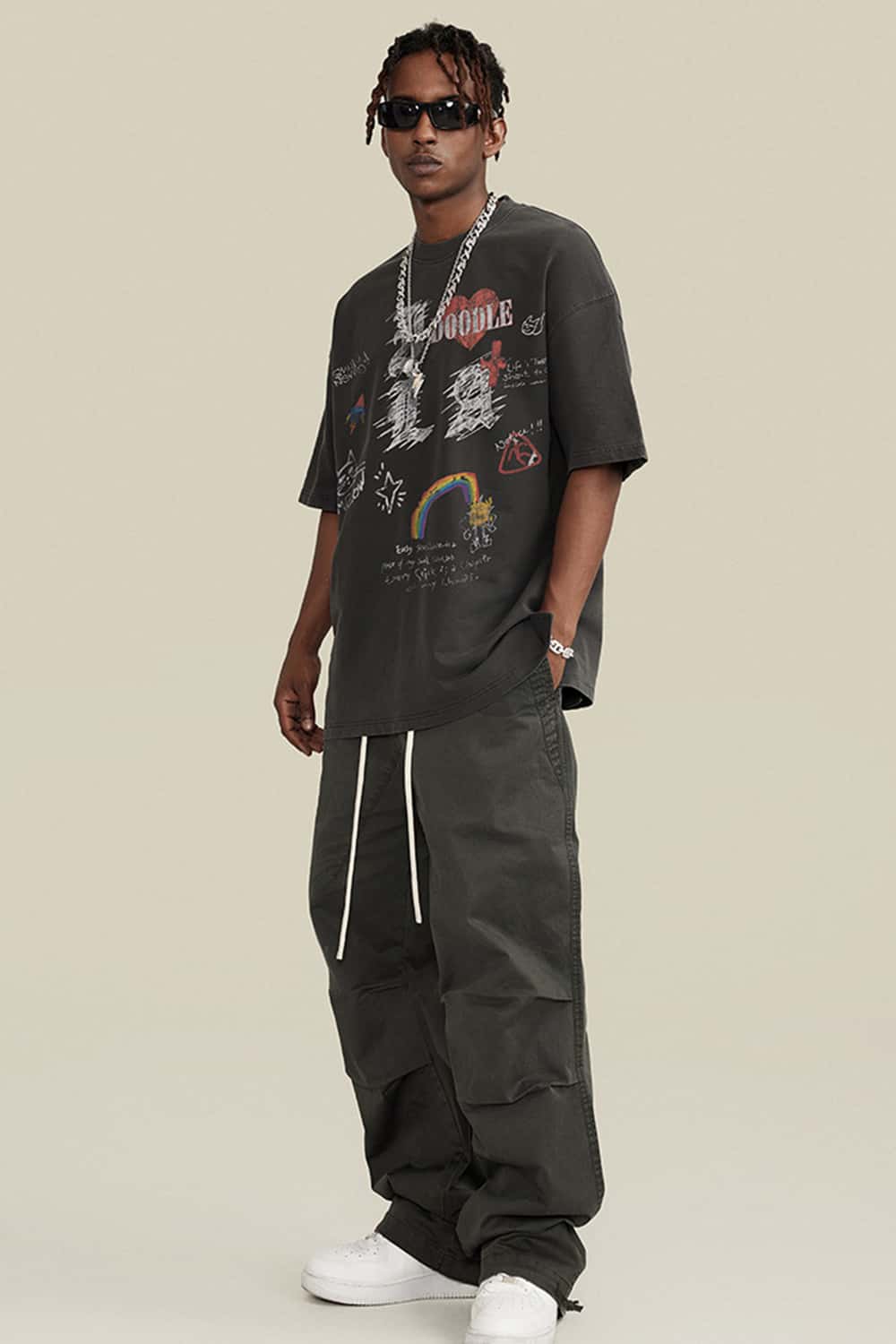 Distressed Eye Graphic Boxy Tee - Dark Gray