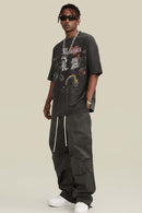 Distressed Eye Graphic Boxy Tee - Dark Gray