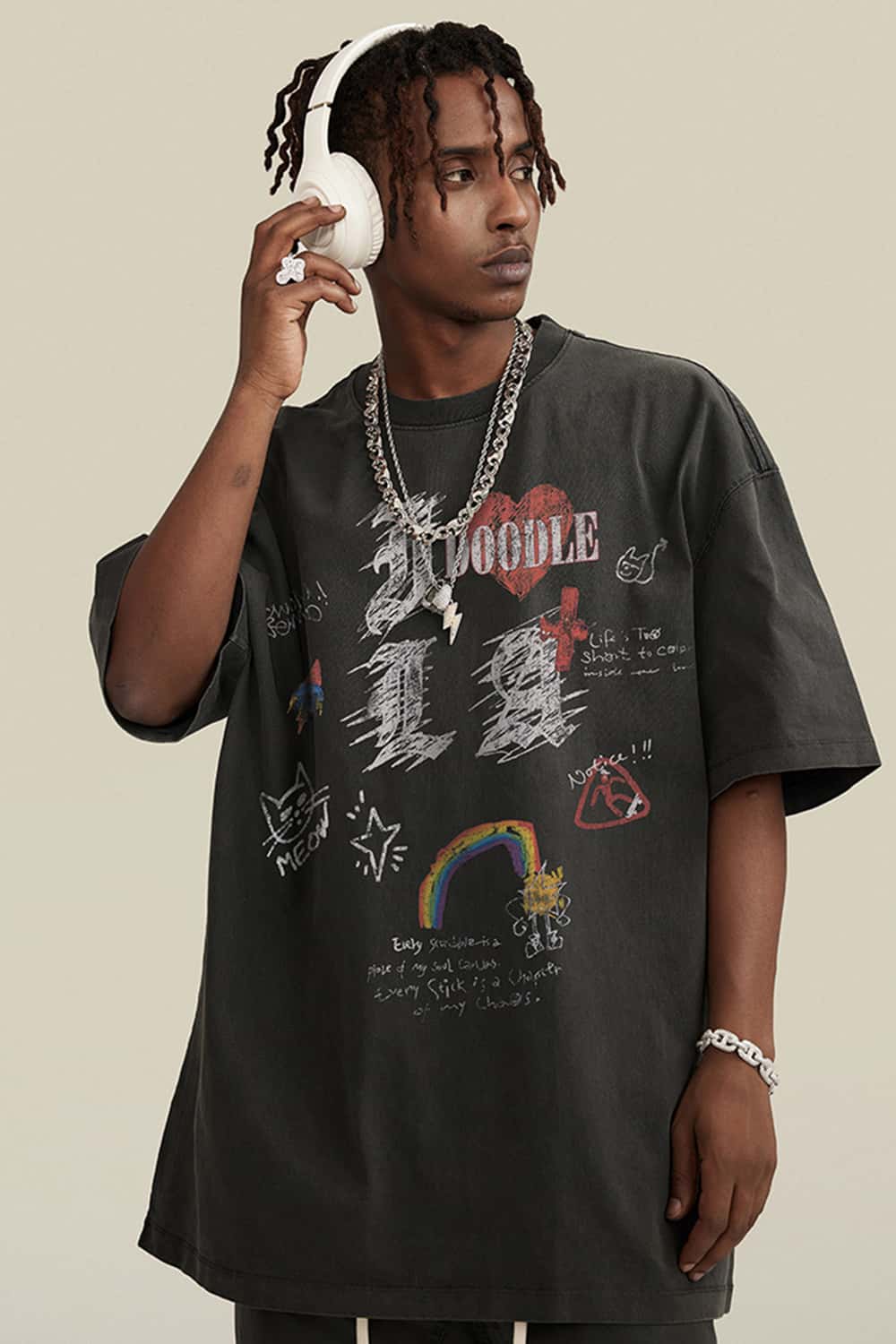 Distressed Eye Graphic Boxy Tee - Dark Gray