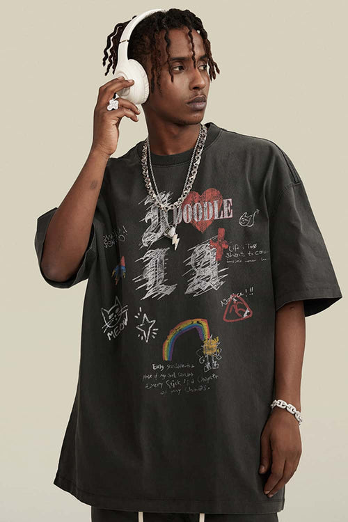 Distressed Eye Graphic Boxy Tee - Dark Gray