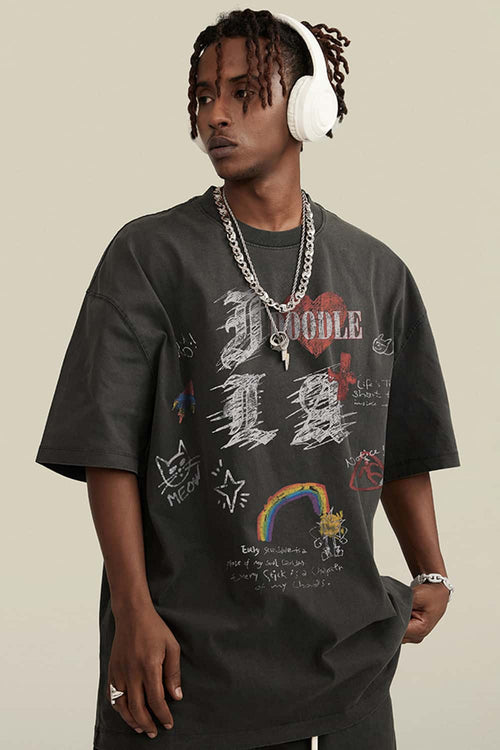 Distressed Eye Graphic Boxy Tee - Dark Gray