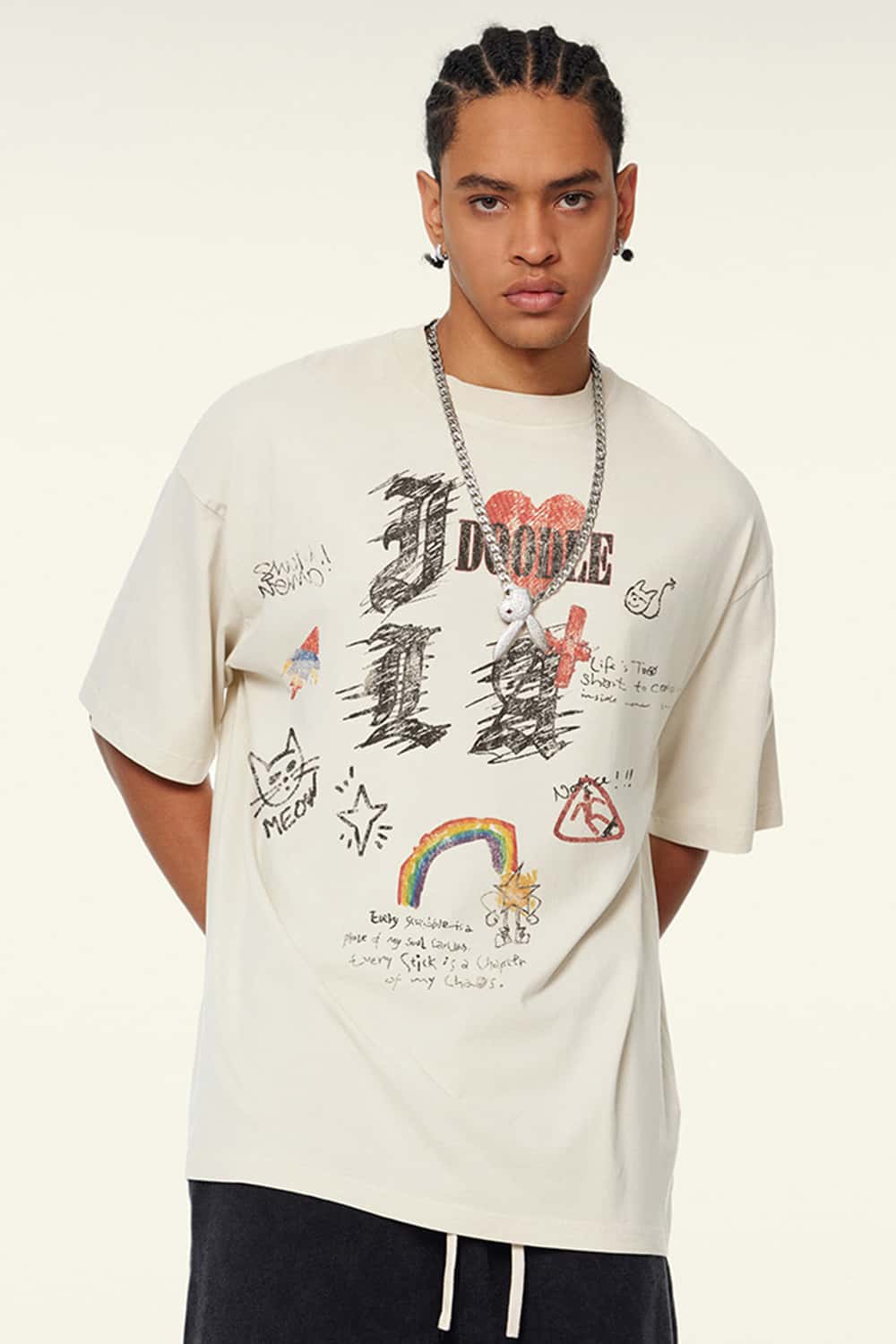 Distressed Eye Graphic Boxy Tee - Gray Apricot