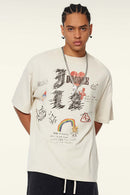 Distressed Eye Graphic Boxy Tee - Gray Apricot