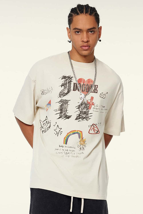 Distressed Eye Graphic Boxy Tee - Gray Apricot